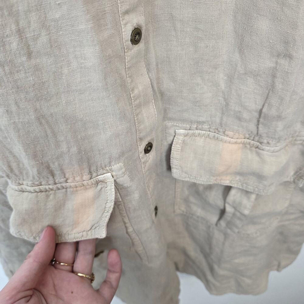 Sundance‎ Tan 100% Linen Safari Outdoor Button Up Harper Mini Shirt Dress Size S - Picture 3 of 9